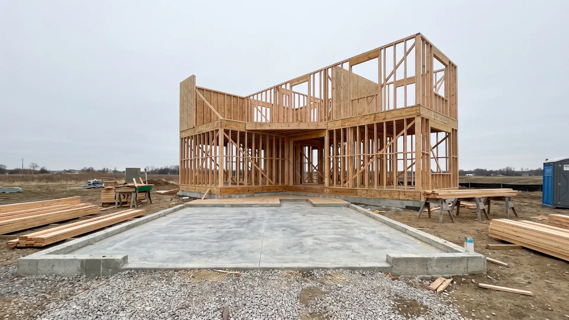 House foundation and wooden framing during construction