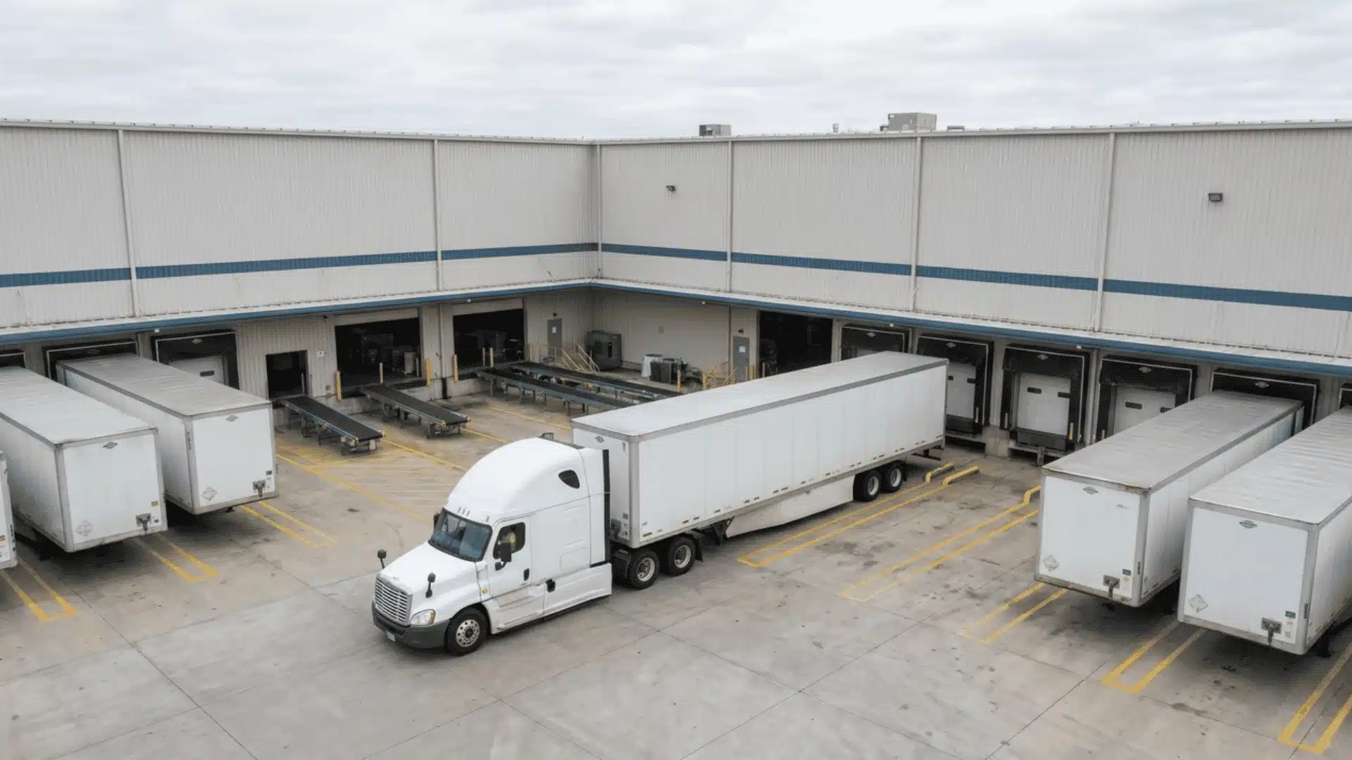 LTL freight trailer arriving at a regional terminal for sorting and consolidation.