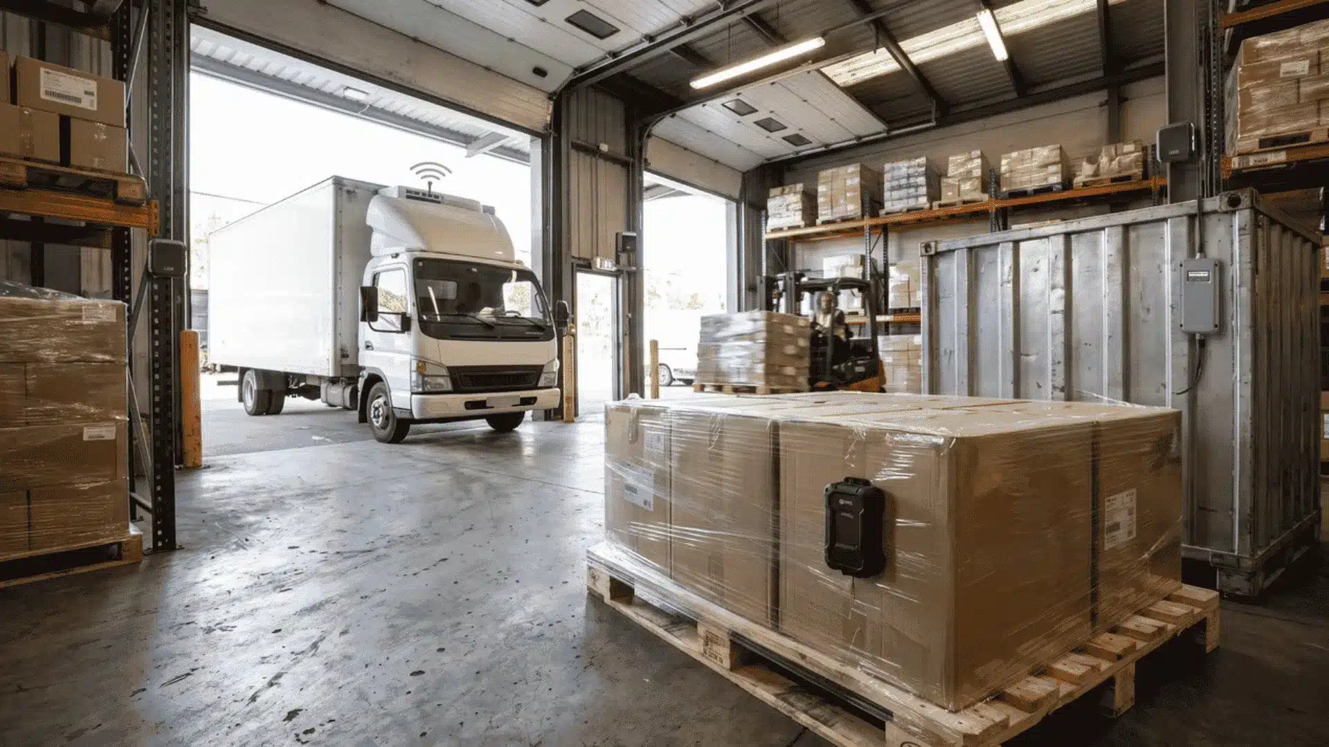 Realistic logistics facility using connected IoT devices to monitor cargo and vehicles