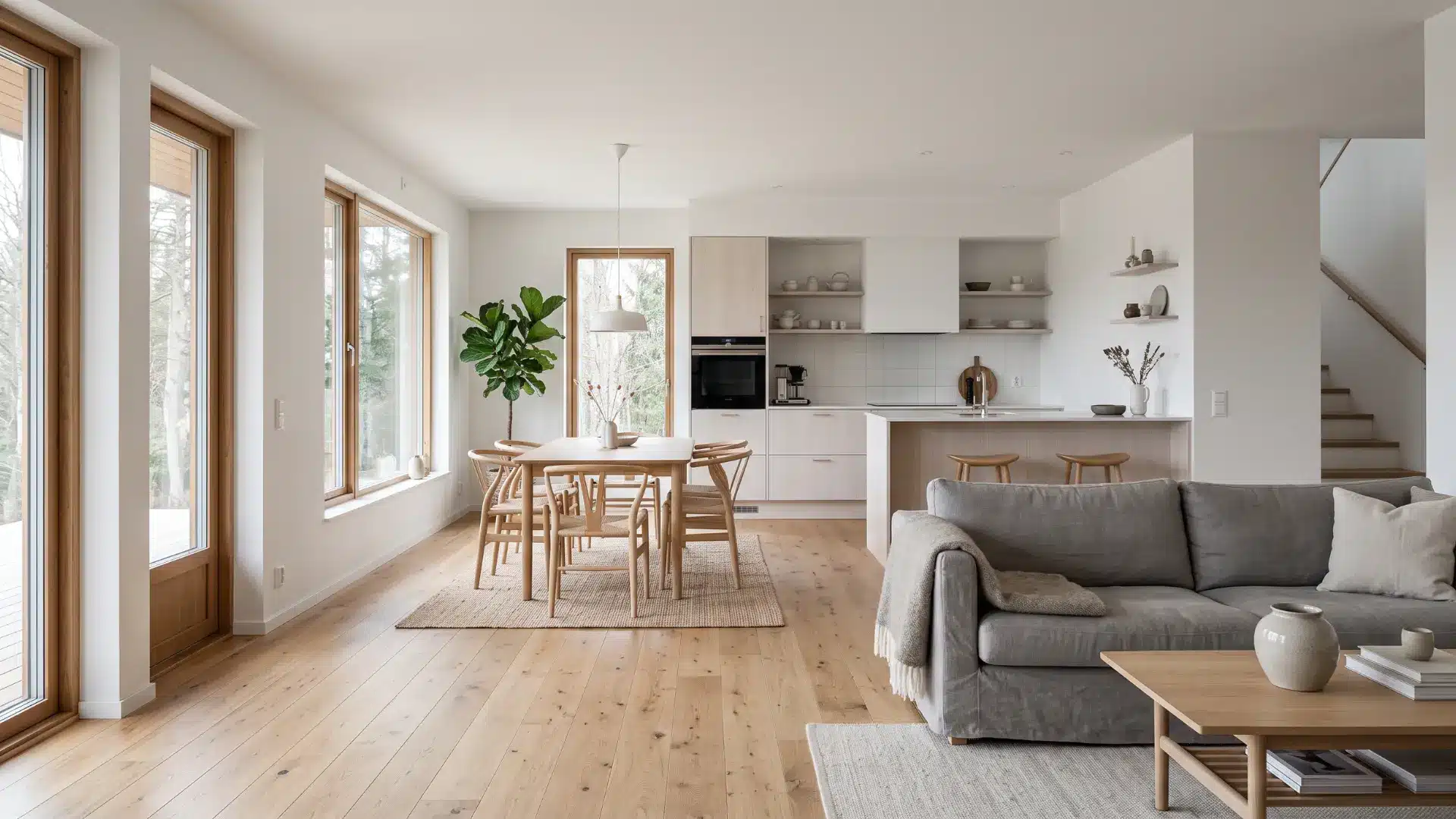 Scandinavian open floor plan with connected living spaces