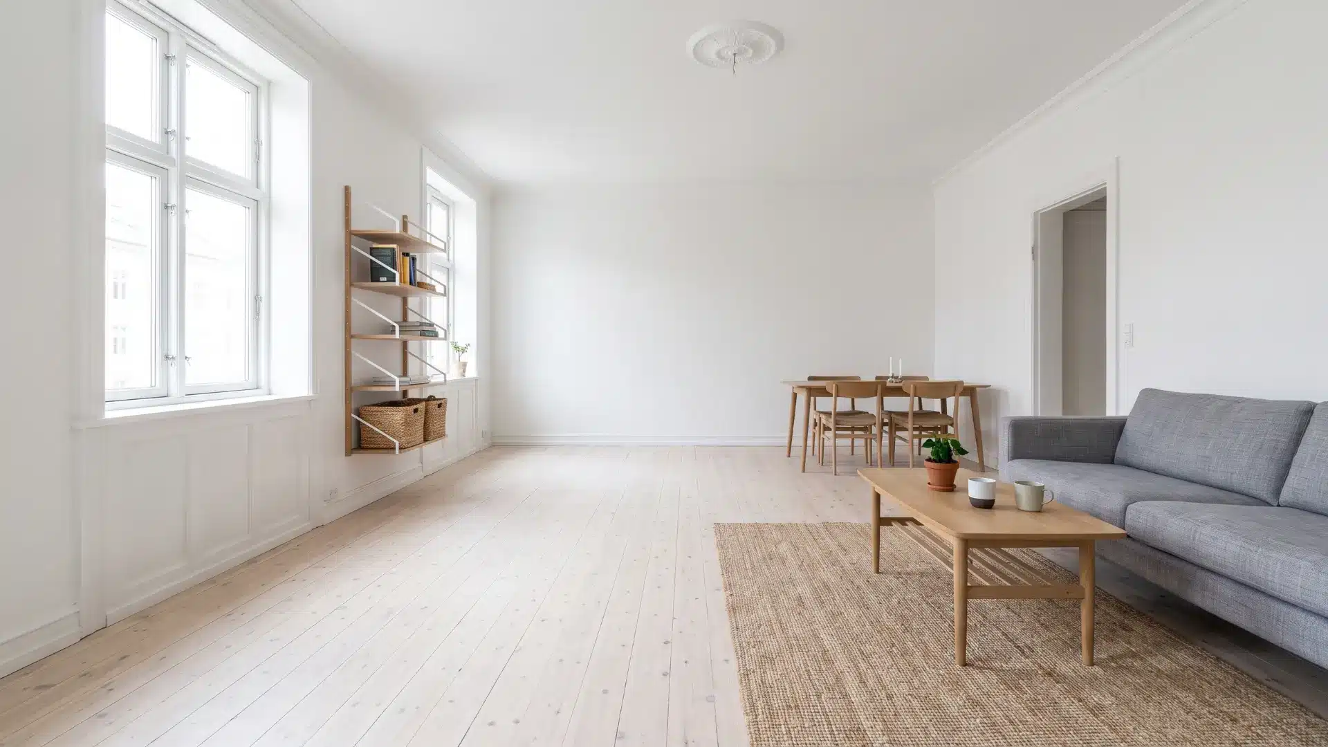 Scandinavian room with functional furniture layout