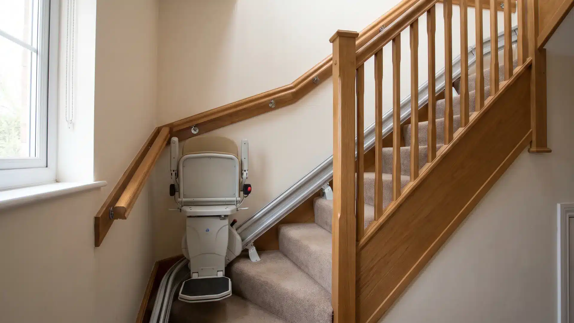 Staircase with handrails and stairlift access features