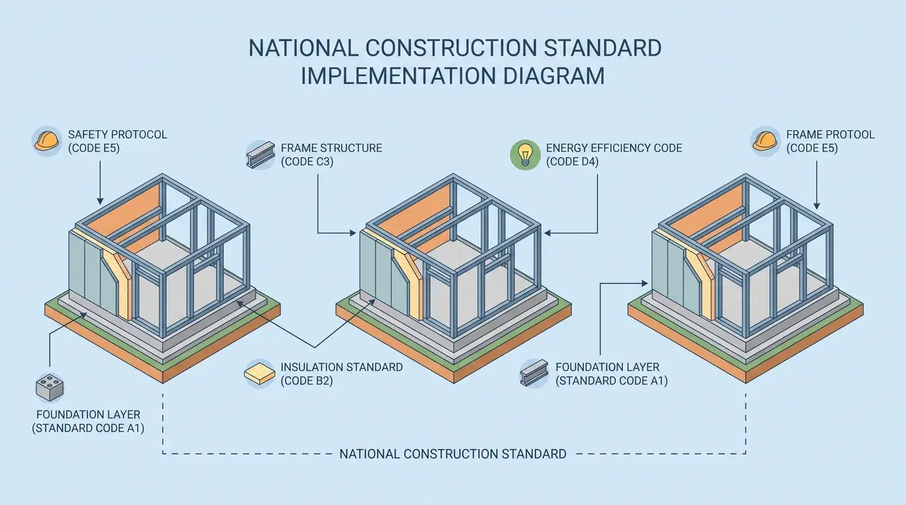Diagram of uniform construction standard applied across multiple building sites