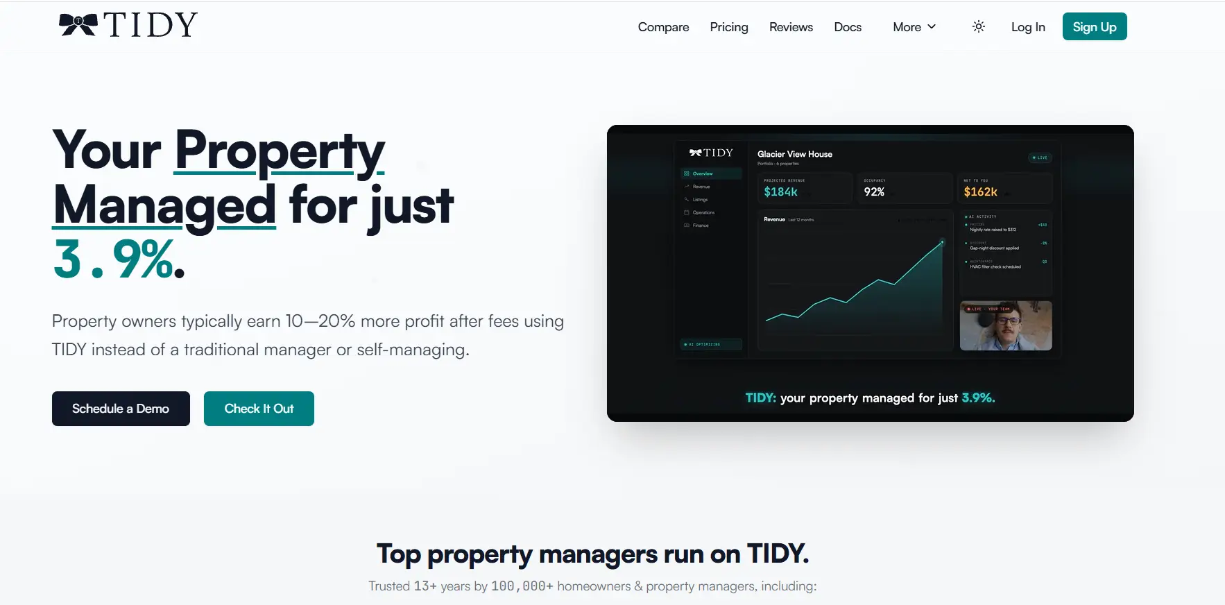 Digital dashboard with property management graphs and data on a modern web interface