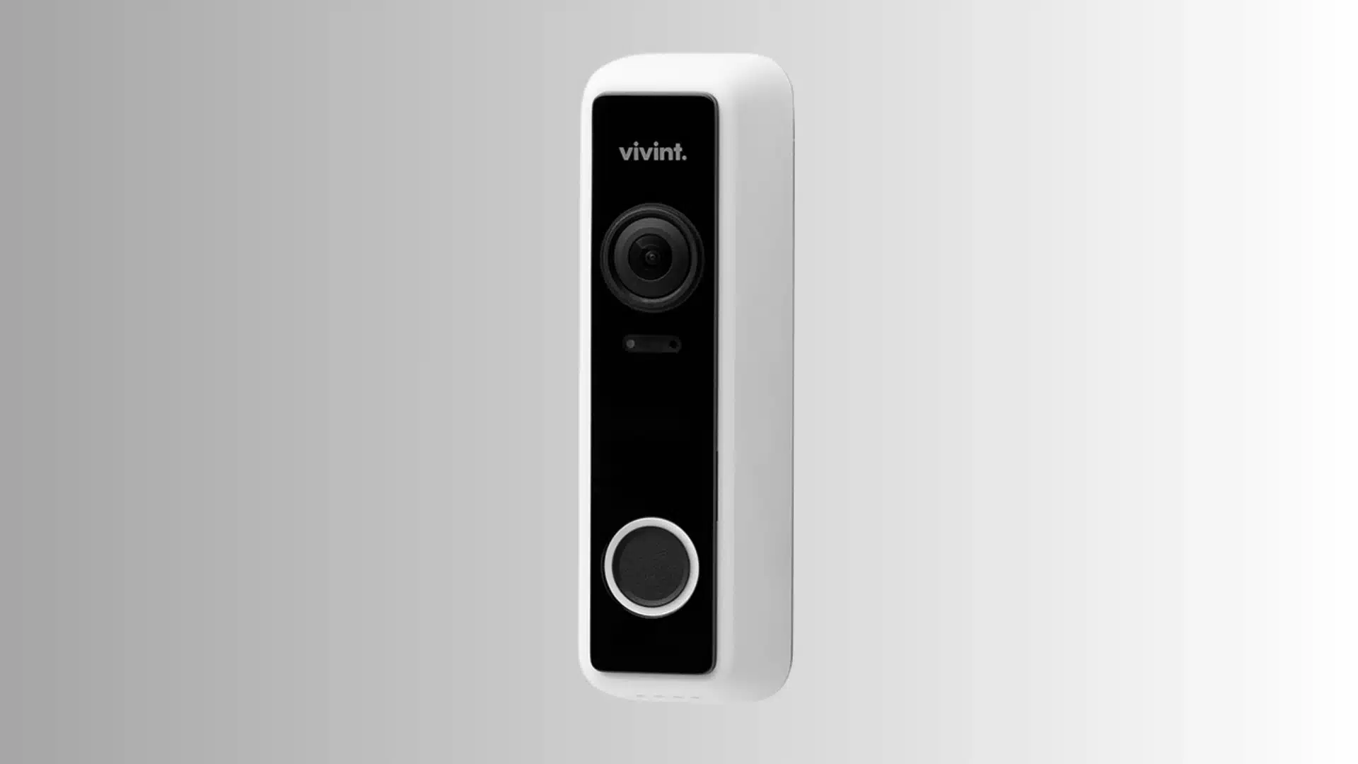 Vivint doorbell camera with a black front panel and white casing