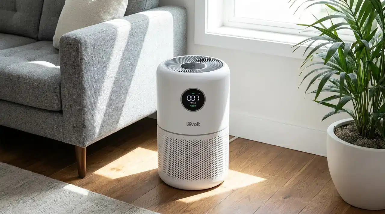 White Levoit Core 400S air purifier with cylindrical body and top vent
