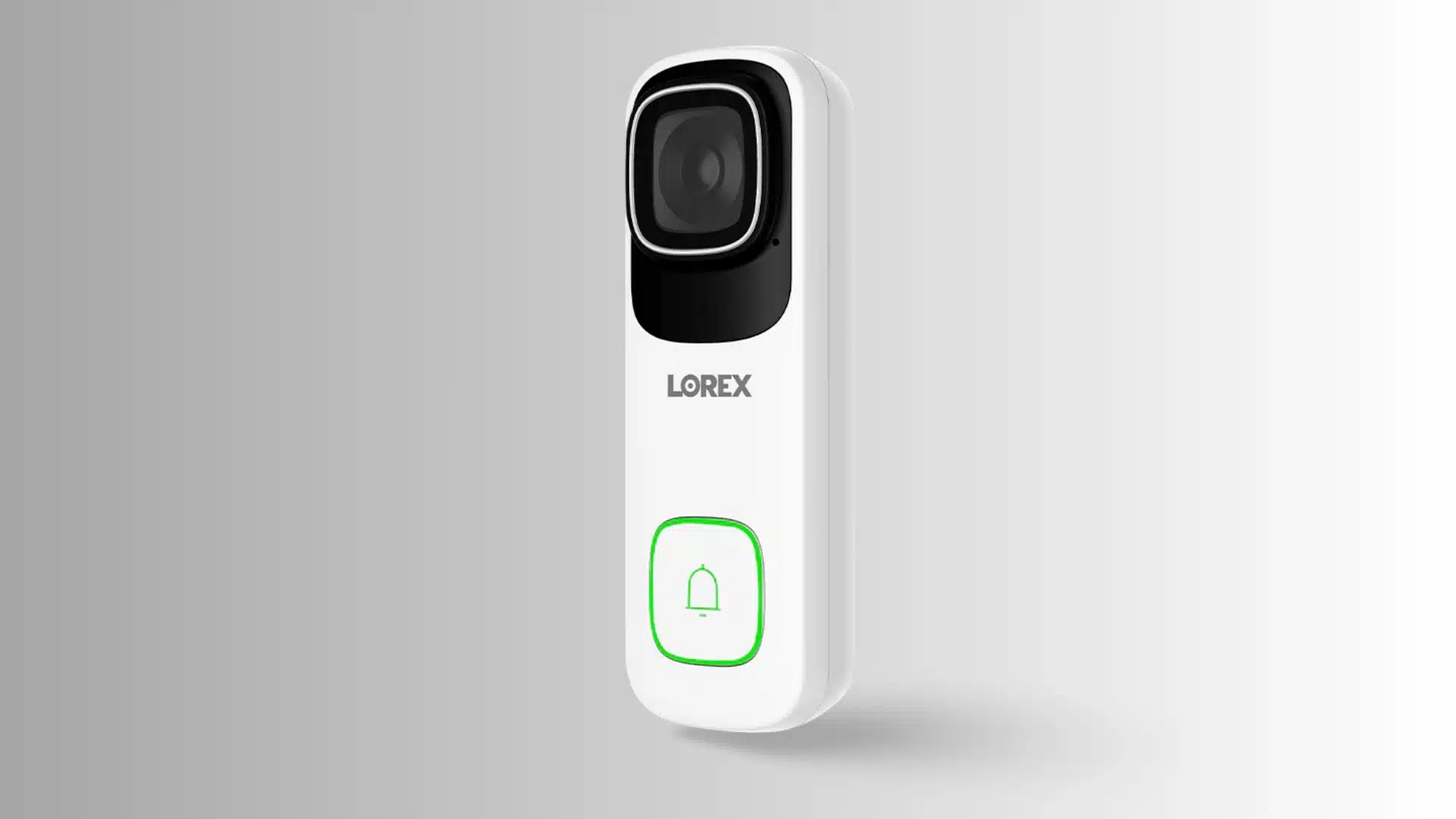 White Lorex 4K Video Doorbell with a black camera and illuminated button