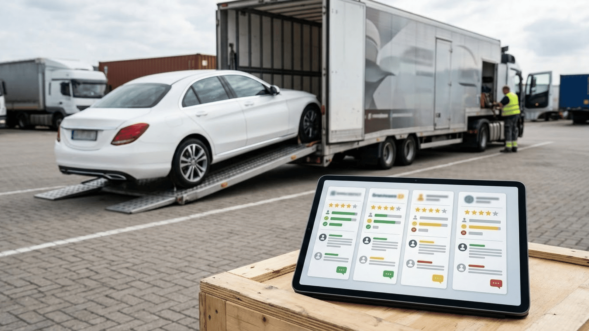 white car transport truck with customer reviews and ratings comparison for pride car shipping analysis